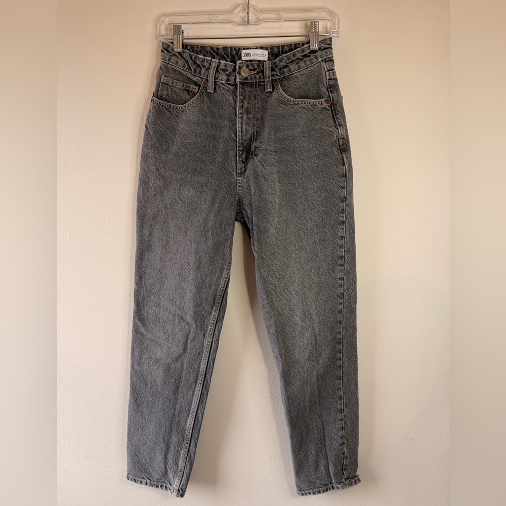Zara Washed Gray Denim Straight Jeans